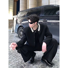 网图高级感小香风重工镶钻垫肩圆领西装外套男XZ17P128，男装西服套装，星座512-1（原513-3）