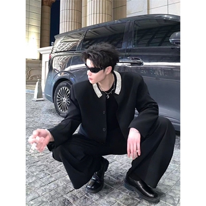 网图 高级感小香风重工镶钻垫肩圆领西装外套男XZ17P128，男装西服套装，星座512-1（原513-3）