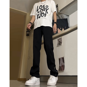 现货 渐变拉链黑色牛仔裤男大码修身直筒裤 K5804-K5805-P50图片