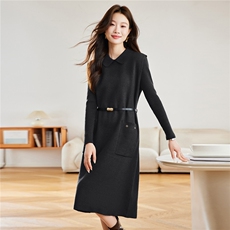 2025新款翻领针织连衣裙两件套女秋冬中长款收腰显瘦高级感气质裙，女装羊毛衫，艾米