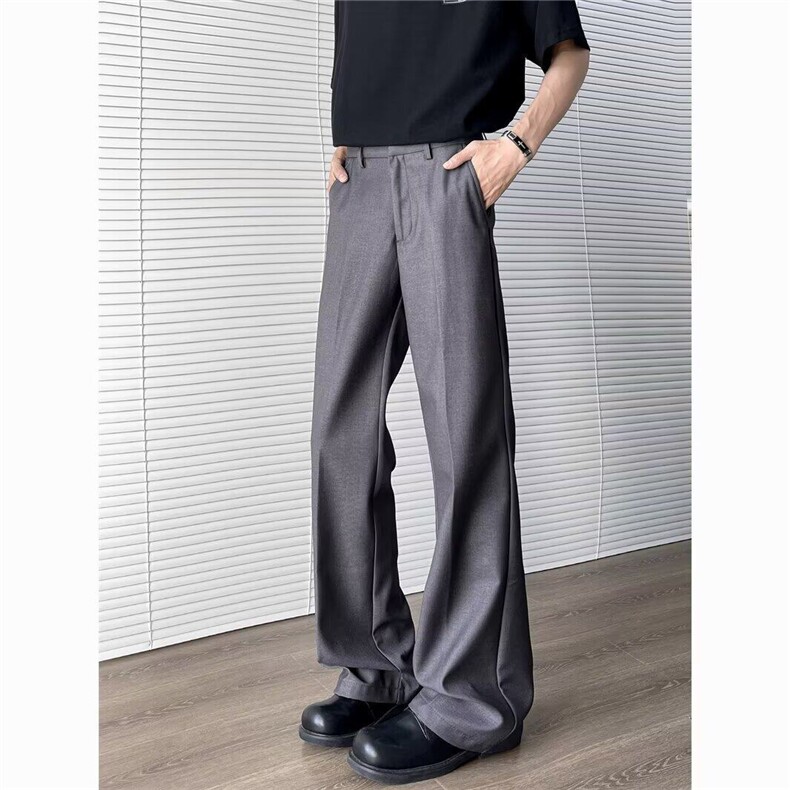 复古垂感休闲西裤男夏季新款宽松百搭高级微喇西装直筒裤9500P46，男装西裤，星座410-2