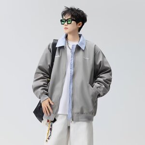 潮流美式复古格纹假两件夹克男春秋季新款潮牌宽松格子棒球服外套图片