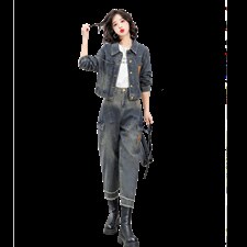 时尚休闲牛仔套装女2023春季新款两件套女图片