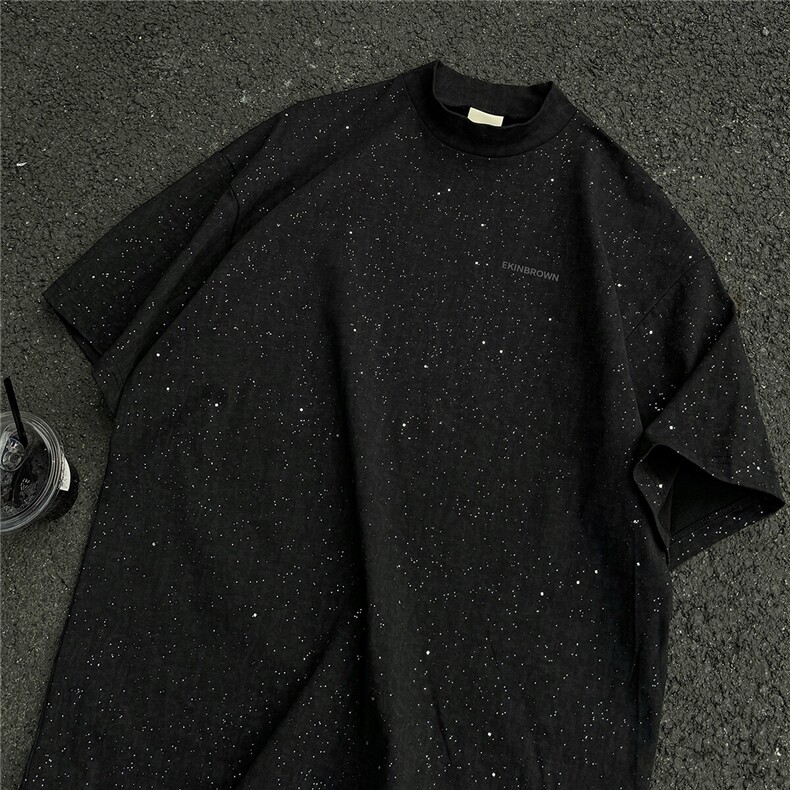 1港风满钻巴家罗口硅胶印logo大码M-5XL短袖T恤男DT77835P33控58,男装T恤,星座226-2