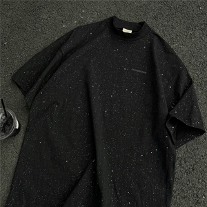 1港风满钻巴家罗口硅胶印logo大码M-5XL短袖T恤男DT77835P33控58图片