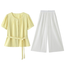 2025年夏季新款休闲气质棉麻阔腿裤套装两件套，女装套装/套裙，初闻兮