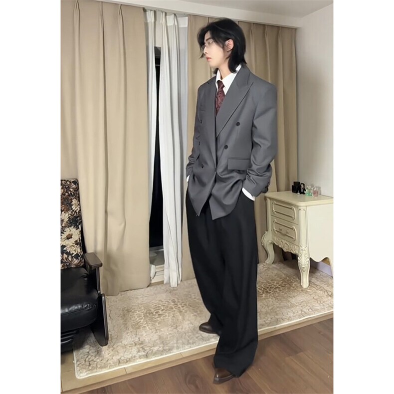现货~春季廓形双排扣西服戗驳领垫肩休闲西装男外套X896-特P95,男装西服,星座1004-3