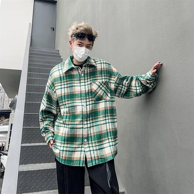 男士衬衫潮流港风宽松痞帅外套春季休闲长袖格子衬衣服C2666-p40,男装衬衫,星座1008-2