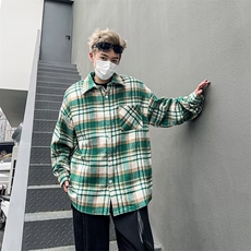 男士衬衫潮流港风宽松痞帅外套春季休闲长袖格子衬衣服C2666-p40，男装衬衫，星座1008-2