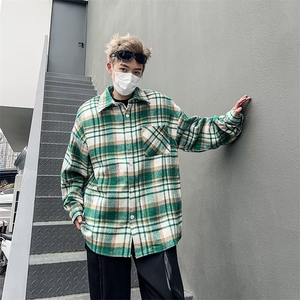 男士衬衫潮流港风宽松痞帅外套春季休闲长袖格子衬衣服C2666-p40图片