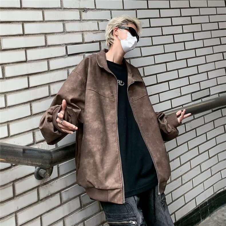外套男春秋款美式高街痞帅夹克宽松休闲机车服休闲,男装夹克,星座716-4