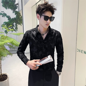 秋季男士工艺款纯色长袖衬衫男痞帅修身衬衣301A-1/H508/P55图片