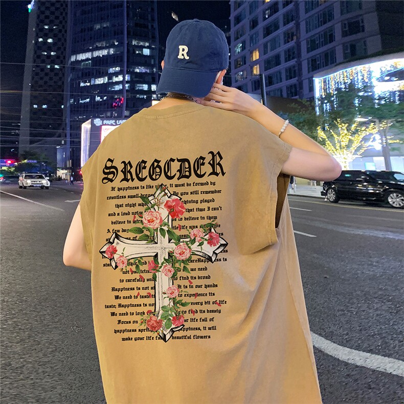 数据超好抖音品240克重磅欧美式潮牌水洗背心无袖t恤BX332-P35，男装T恤，电商A486