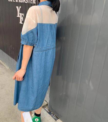 拼牛仔连衣裙，女装连衣裙，卡笛琇