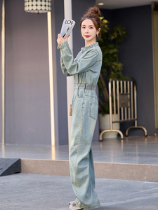 （新款现货）欧洲站时髦潮流2026春秋流行高级感修身牛仔连体裤图片