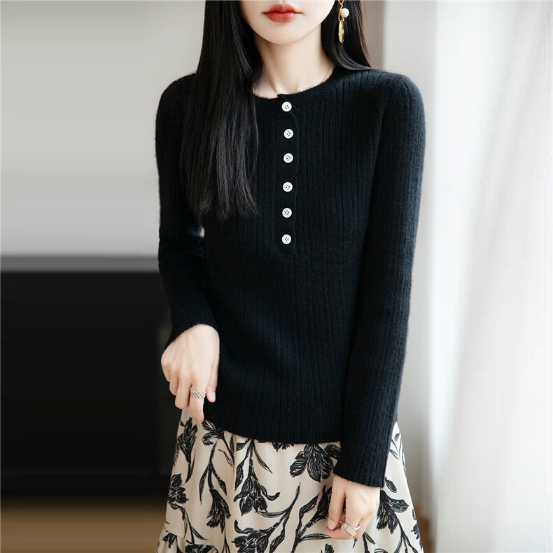 25秋冬新款圆领时尚修身打底毛衣亲肤纯羊毛长袖针织衫女保暖上衣,女装羊毛衫,绒汀羊绒