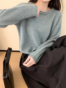 欧货高端圆领女秋冬宽松慵懒针织加厚软糯打底衫毛衣图片