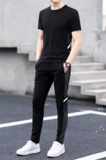 夏季男式短袖长裤透气两件套运动休闲圆领修身t恤套装，男装休闲套装，电商B360