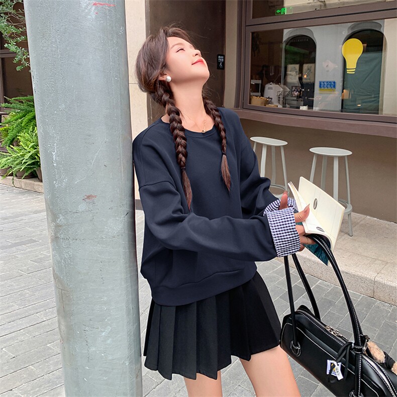 安哥拉红设计感拼接卫衣女秋新款新款韩版小个子宽松oversize外套,女装卫衣/绒衫,2C087