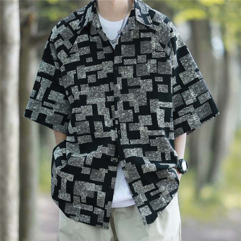 1港风冰丝短袖衬衣大码M-5XL情侣潮短袖衬衫男DCS8711P35控49，男装T恤，星座226-2