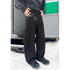 [008]黑色弯刀牛仔裤男宽松阔松弛垂感镰刀裤A079-N9044-P48，男装牛仔裤，电商A079
