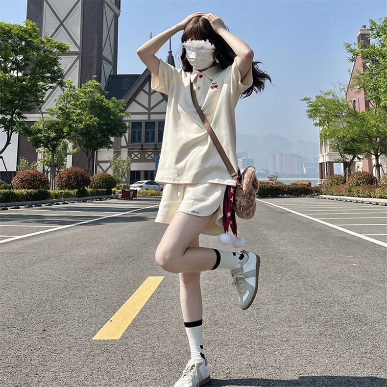 H513-p45学生少女Polo衫套装女夏季学院风短袖短裤两件套,女装套装/套裙,星座617A-2