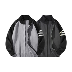 重磅秋冬北极绒开衫毛衣美式复古休闲慵懒风撞色立领针织衫外套，男装针织衫/毛衣，电商A486-1