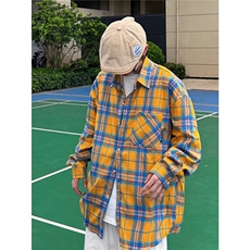 【006】黄色格子衬衫男潮牌长袖薄衬衣外套A079-CS356-P32，男装衬衫，电商A079