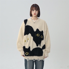 美式复古学院风猫猫趣味针织衫情侣毛衣XZ225-3-MY809-P80控98，男装针织衫/毛衣，星座225-3