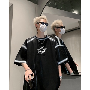 男装丝光棉喷漆短袖T恤2025夏印花五分袖体恤XZ514-2-2024113-P63图片