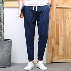 男大码春夏纯色棉麻束脚薄款9分裤5032-1_336--P45，男装休闲裤，星座1516-1