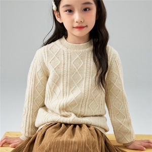 优质儿童小圆领妞花加厚羊毛衫彩点纱套头打底毛衣宝宝宽松针织衫图片