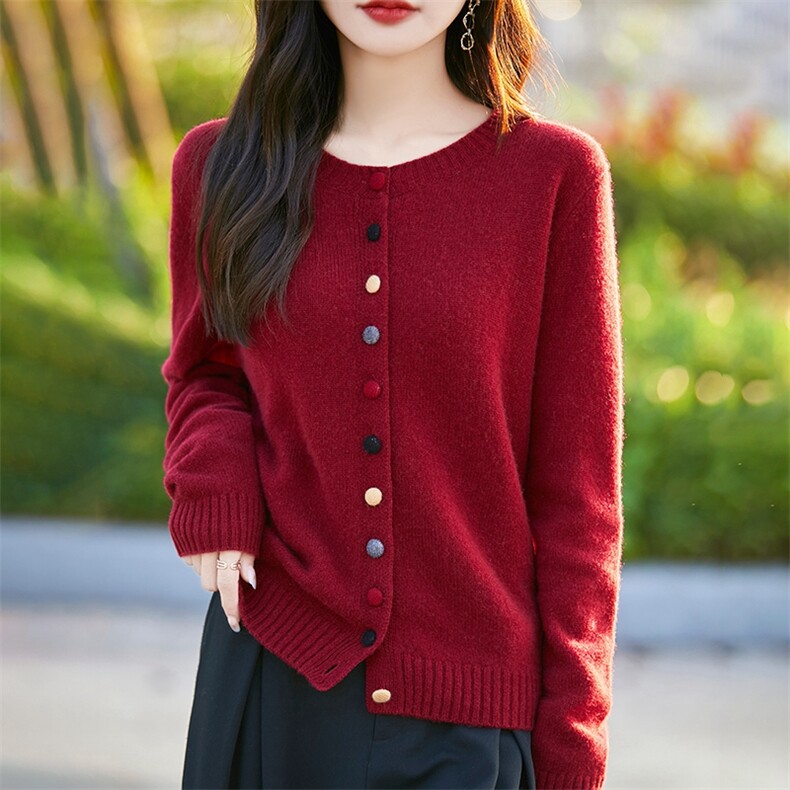 纯欲撩人Ruby红~加厚开衫女红色针织毛衣外套宽松秋冬图片