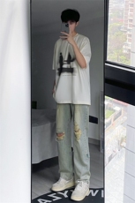 B221美式ins高街暗黑系小众拉链直筒牛仔裤LK23073-P65控88，男装牛仔裤，电商B221