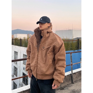 现货WT115-P140 立体剪裁座山雕棉服男毛领外套情侣连帽夹克图片