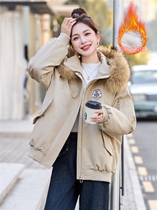 现货！2025年冬季红色羽绒服女大毛领设计感保暖休闲上衣图片