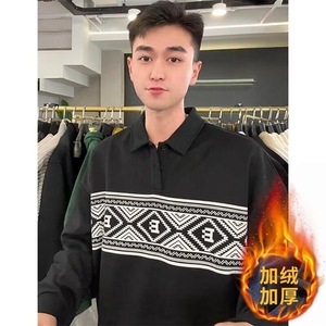 男士翻领卫衣2024冬季新款打底衫潮牌加绒厚上衣polo领长袖男春秋图片