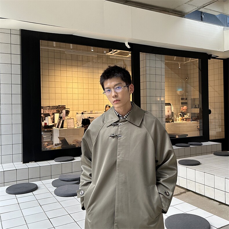老钱风高端中长款宽松韩版大衣外套风衣男A236-FY5055-P100,男装风衣,电商A236