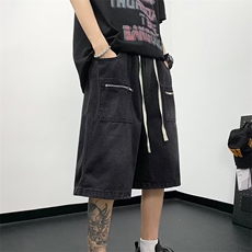 松紧腰牛仔短裤男夏季拉链设计感工装裤子直筒五分裤D5152，男装牛仔裤，星座1116A-1（原606A）