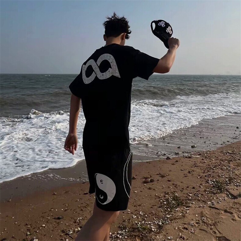 万针全刺绣工艺抖音得物高品质260克重磅纯棉双纱美式高街短袖T恤,男装T恤,电商A486
