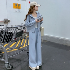 蓝色超好看连帽卫衣套装女2025秋新款小个子休闲运动阔腿裤两件套，女装套装/套裙，2C176