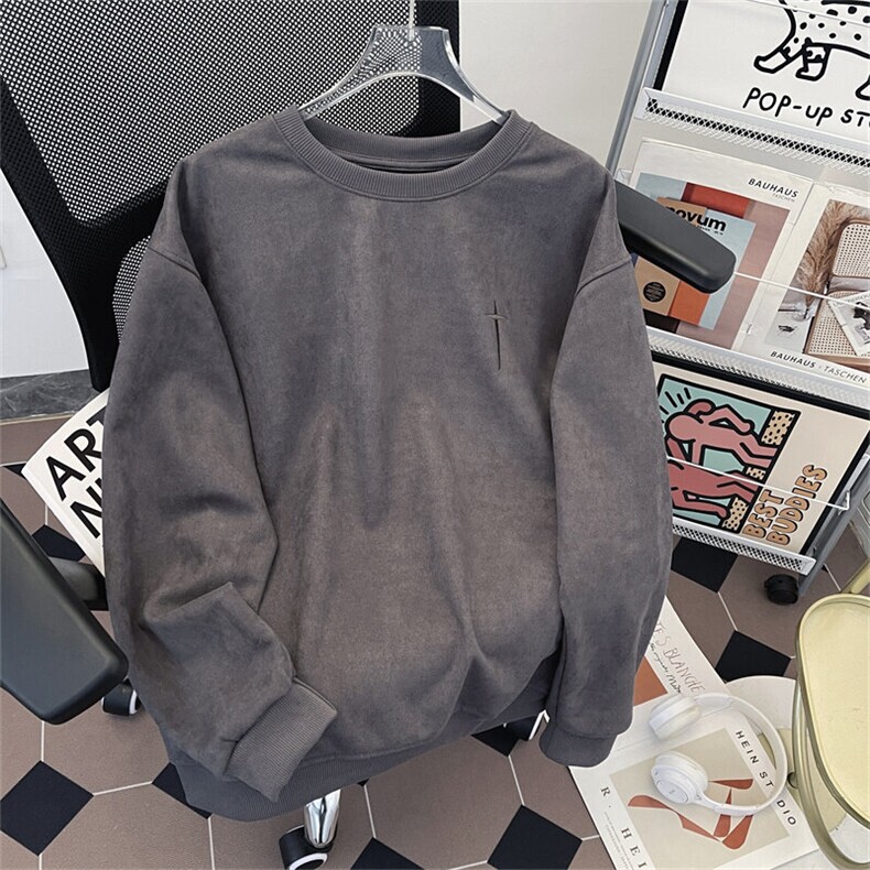 2025春季鹿皮绒圆领卫衣套头刺绣外套宽松外贸潮现货W8551-P49,男装卫衣,星座512-4