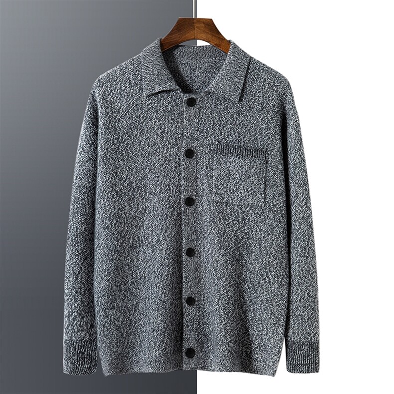 开衫单排扣宽松型2024年秋季翻领长袖羊绒针织衫男装，男装羊绒开衫，曼云男装羊绒