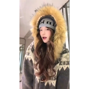 重磅北极绒座山雕大毛毛领毛衣外套冬美式复古休闲慵懒风针织开衫图片