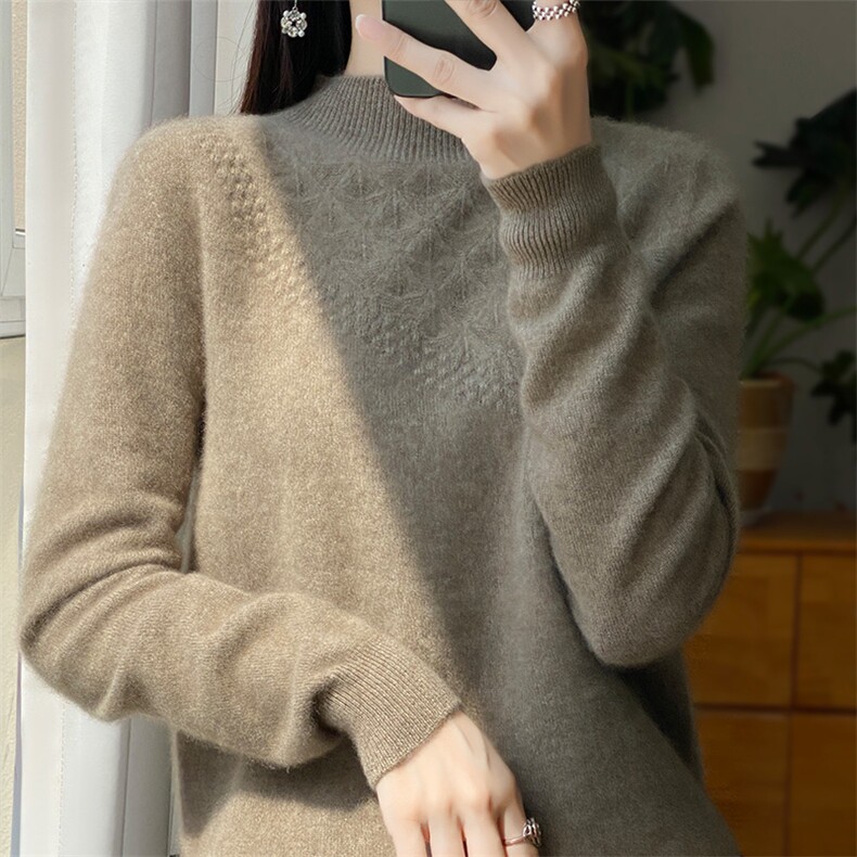 半高领毛衣女秋冬2024新款潮韩版宽松羊毛针织衫,女装羊毛衫,暖圣羊羊绒