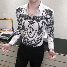 2021春秋男衬衫英伦长袖上衣印花男装韩版修身四季潮流衬衣H861-P55，男装衬衫，星座419（原A233）