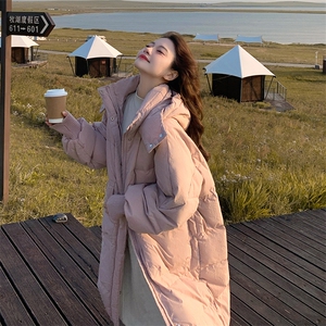 粉色长款羽绒服女过膝冬季新款韩版大被子加厚宽松外套图片