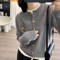 2024秋装新款小马刺绣开衫女短款宽松百搭长袖开衫，女装短外套，珍珑羊绒