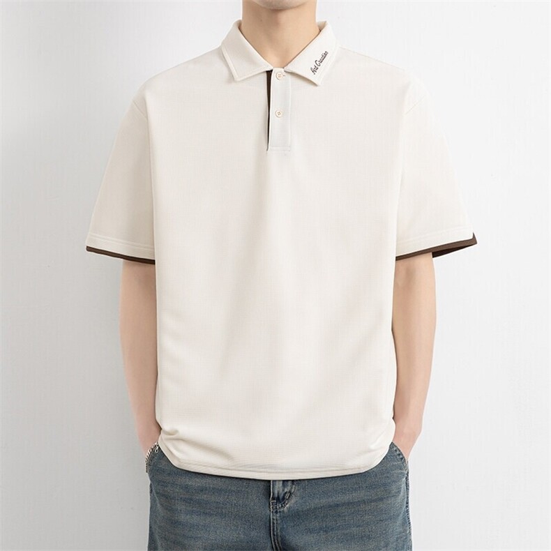 25069-特P50翻领短袖T恤男士夏季冰丝polo衫潮流高级感拼接夏装,男装Polo衫,电商D310B-1