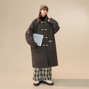 1中性风牛角扣加棉呢大衣女可拆卸帽外套女FY8716P138控188图片